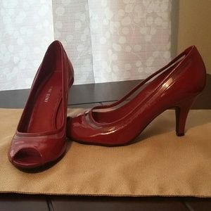 Red Patent Leather Peep Toe Heels